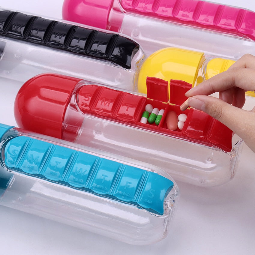 Water Bottle Combine Daily Pill Boxes Organizer