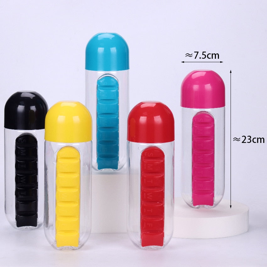 Water Bottle Combine Daily Pill Boxes Organizer